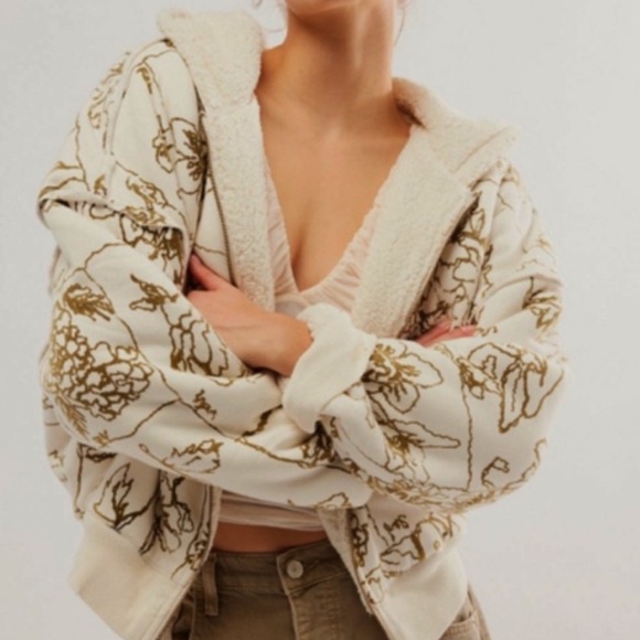 Free People Jackets & Blazers - FREE PEOPLE BILLIE HOODIE JACKET LARGE IVORY FLORAL
